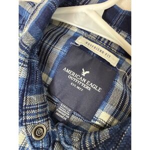 American Eagle Boyfriend Fit Plaid Flannel Western Shirt Blue White Size‎ S
